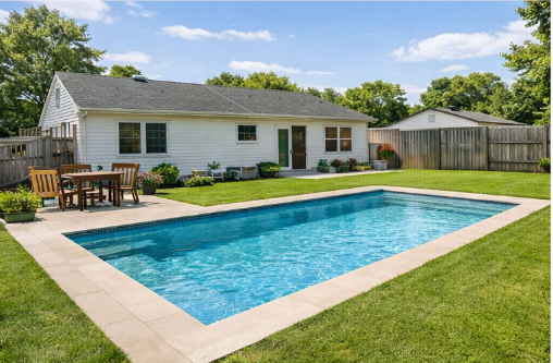 Pisciniste sur Bourg-en-Bresse réalise une piscine rectangulaire de 8 m x 4 m situé à Polliat